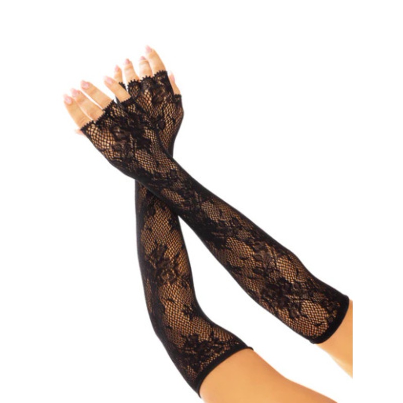 Lace Opera Length Fingerless Gloves Red Small