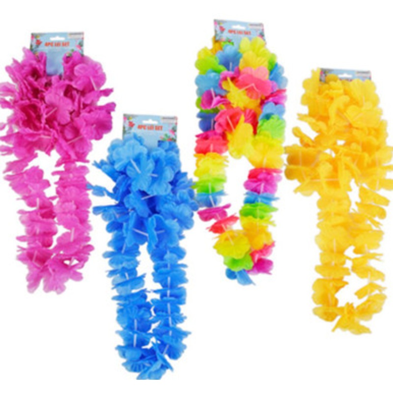 LUAU LEI 4PC SET W/2 WRISTLETS & HEADBAND Assorted Colors