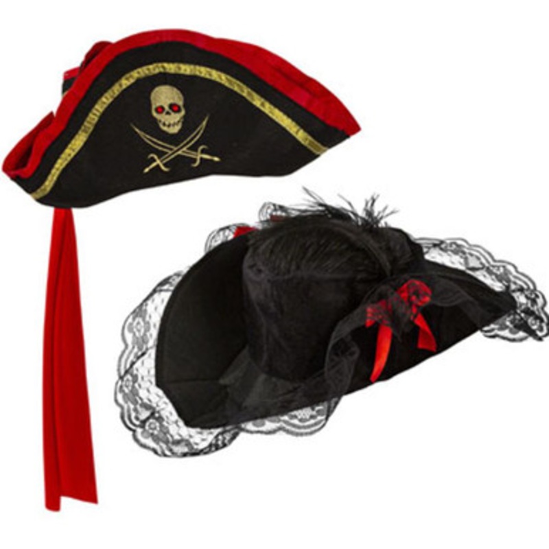 PIRATE HAT 2AST ADULT MEN/WOMEN LACEY BUCCANEER/CAPTAIN TRICORN PIRATE HANGTAG/JHOOK Assorted Styles