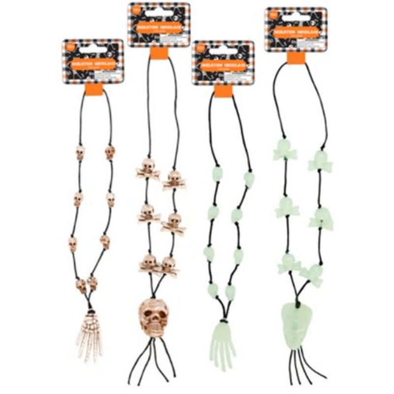 SKELETON NECKLACE BONE AND GLOW IN DARK COLORED