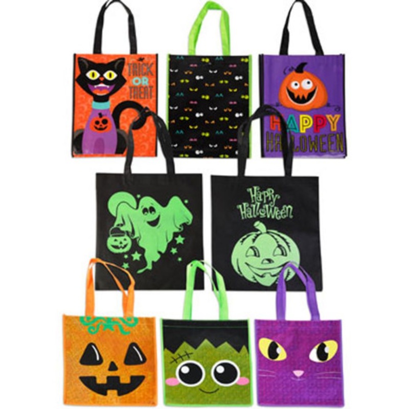 TRICK OR TREAT BAG ASSORTMENT LASER/GLOW IN DARK/COATED 8AST Assorted Colors