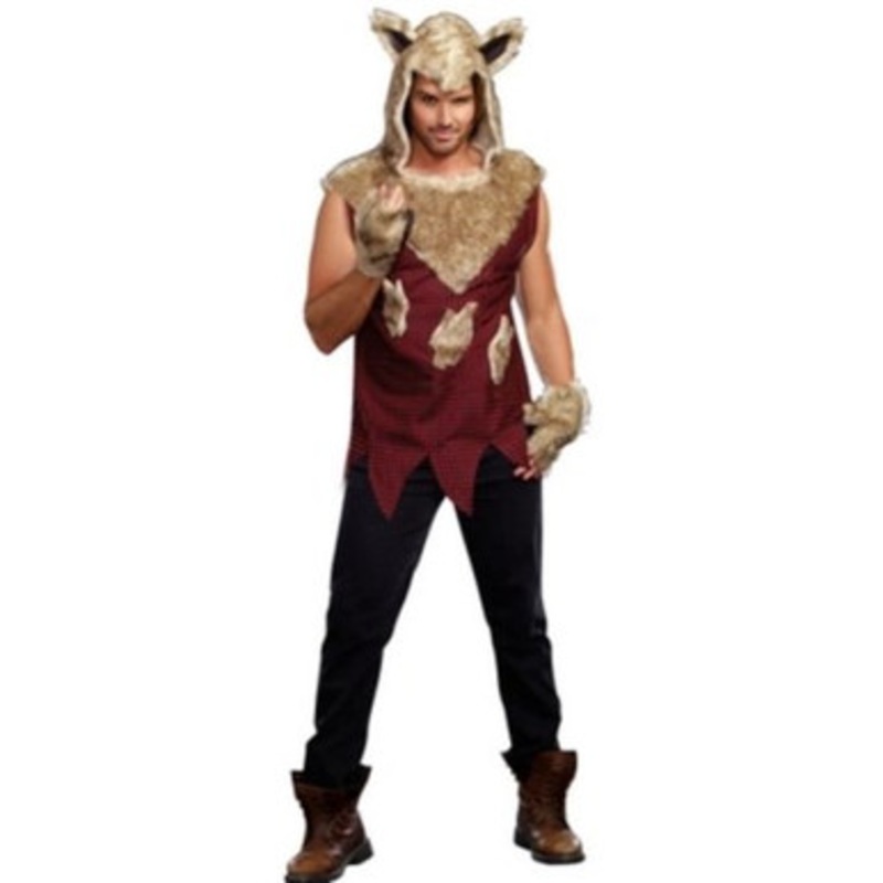 Big Bad Wolf Men's Faux Fur Hooded Top w/ Fingerless Gloves Men's 38-40" chest, 32-34" waist
