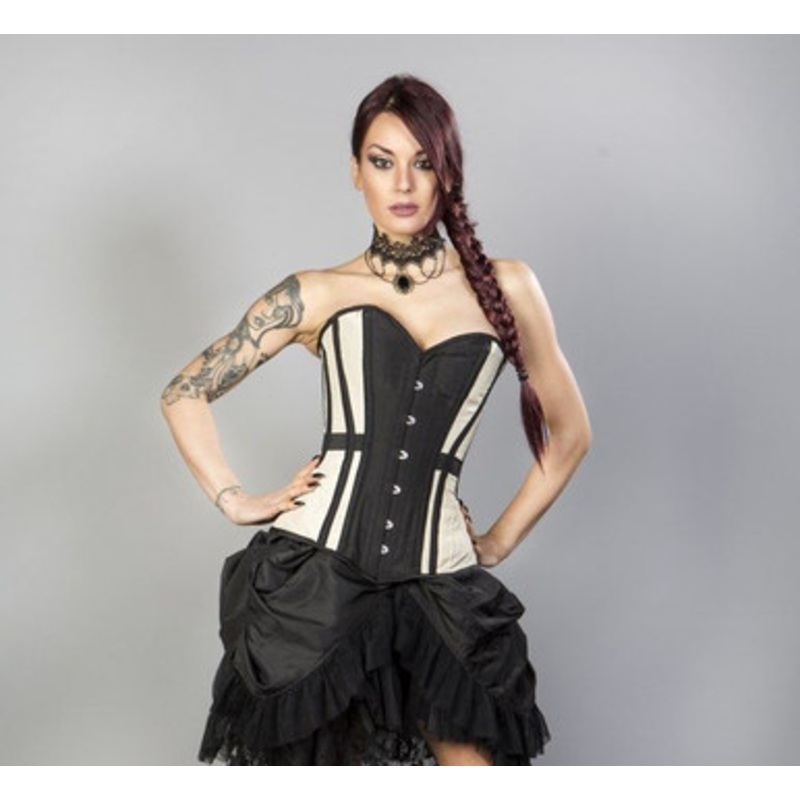Burlesque Morgana Overbust Black Cream Taffeta Corset XXXL