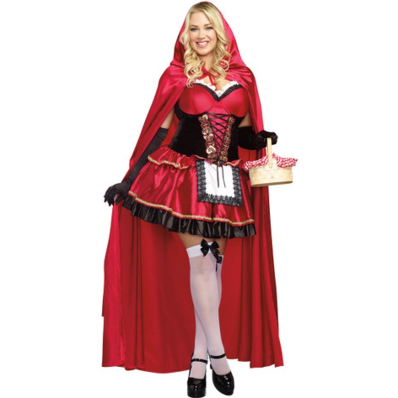 Dream Girl Little Red Full Figure Mini Dress & Long Cape(9477X) Women's Plus 1X/2X