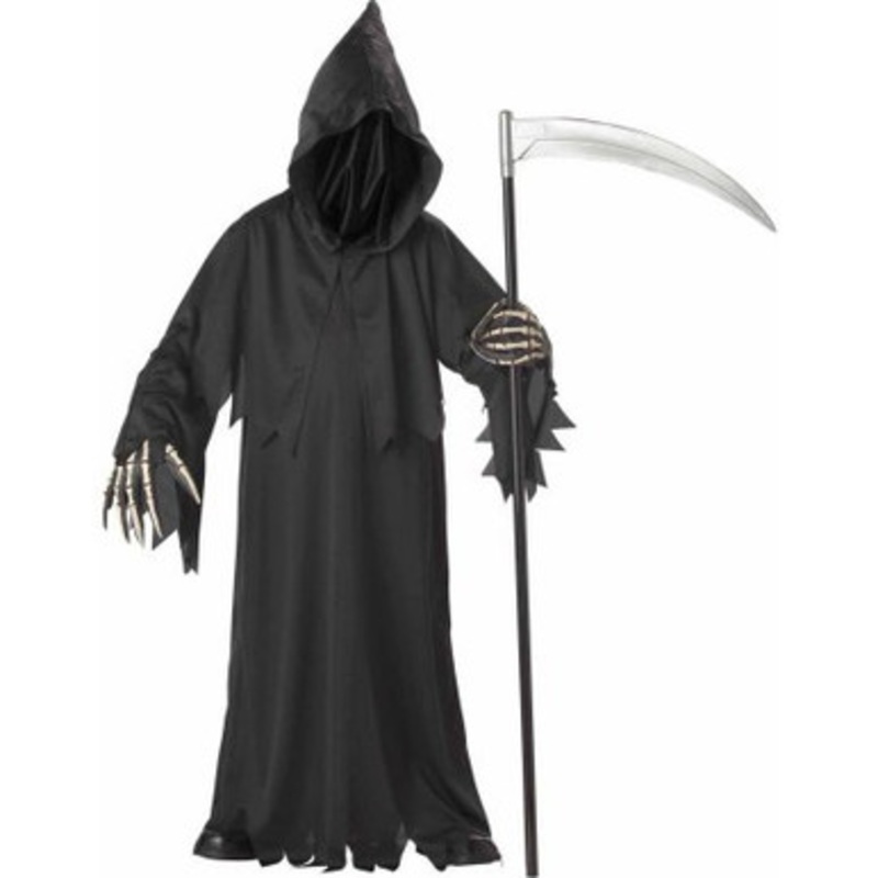 Grim Reaper Kids Costume Deluxe Black Robe with Hood Child Medium 8-10