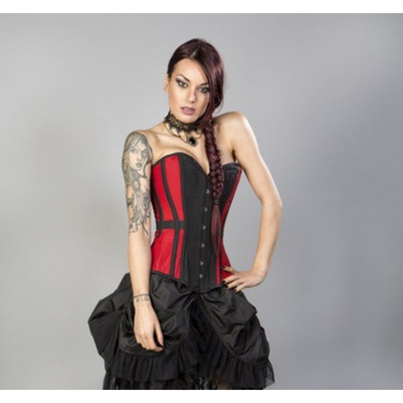 Morgana Overbust Taffeta Corset Red and Black XXXL