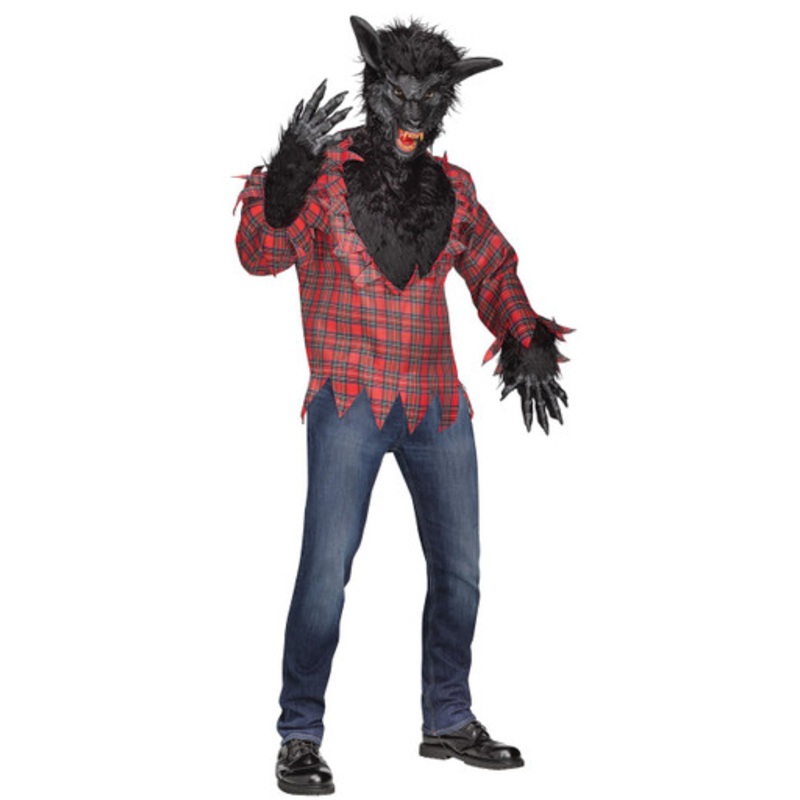 Werewolf Costume Top with Mask & Gloves Black