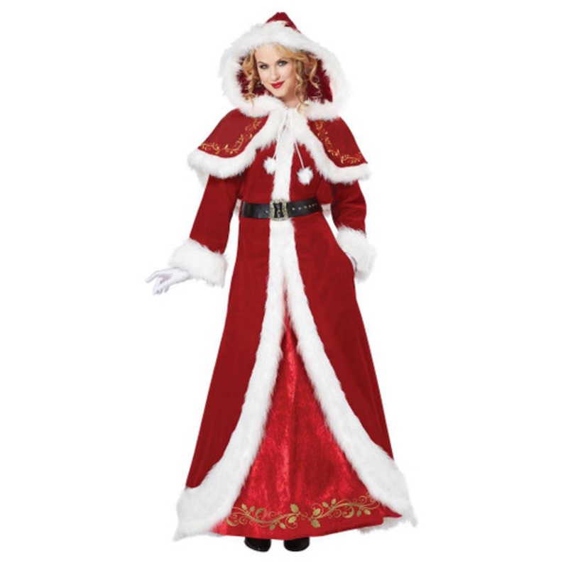 Deluxe Ms Claus Classic Red Hooded Coat Dress(01557CCC) Ladies X-Small 4-6