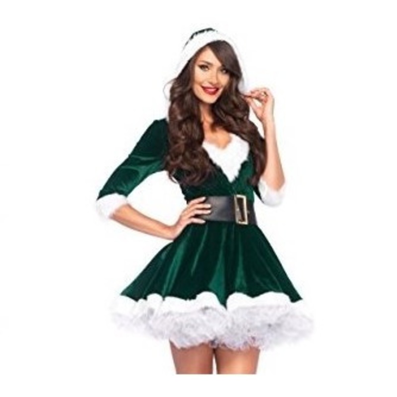 Leg Avenue Mrs. Claus Green Women's Hooded Green Santa Dress & Belt Women's 14-16 Dress Size