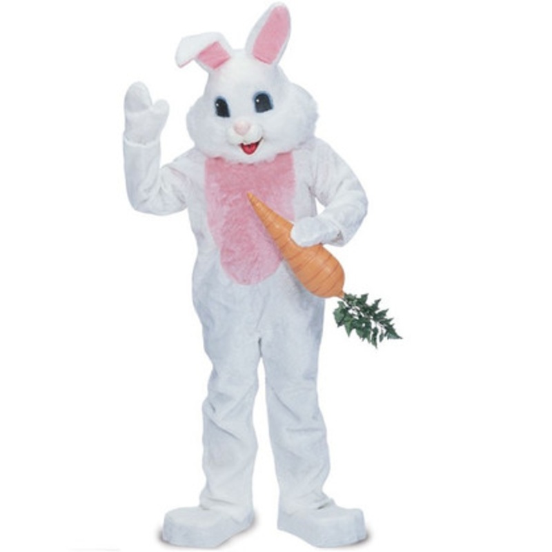 Rent: Big Head Blue Eye Easter Bunny Premium White Rabbit Mascot