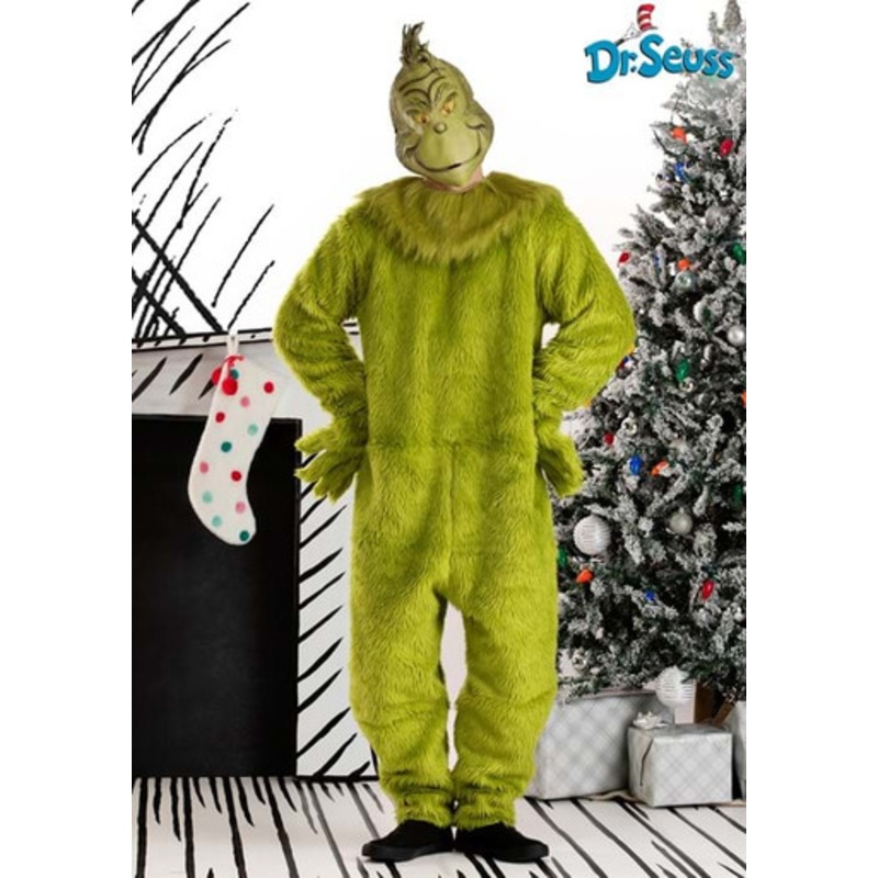 The Grinch Deluxe Jumpsuit Licensed Mens Costume with Mask L/XL Child Medium