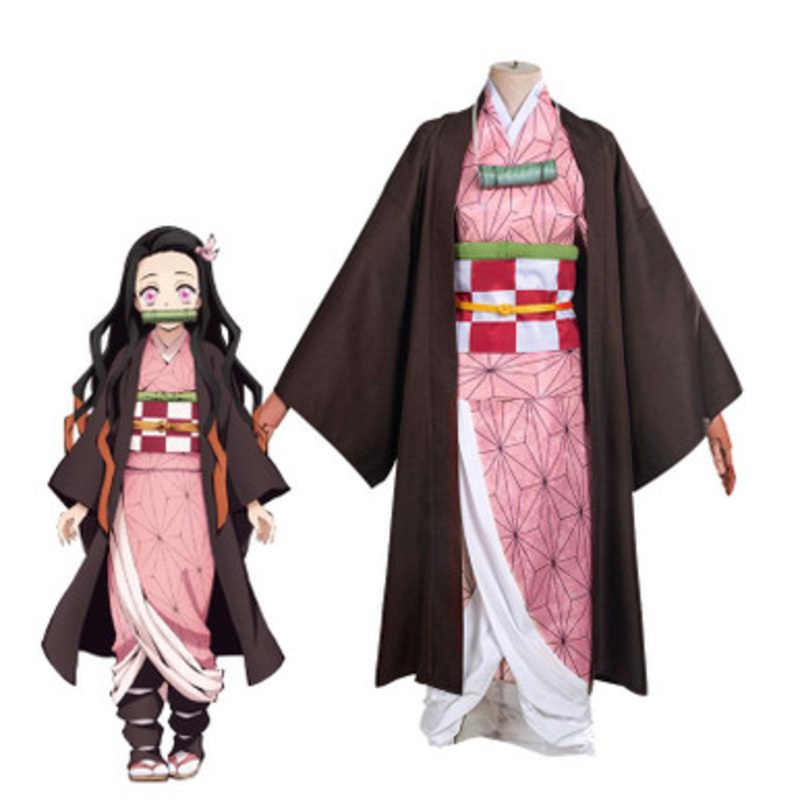 Anime Demon Slayer Kimetsu no Yaiba Nezuko Kamado kimono Cosplay Costume With Props Large