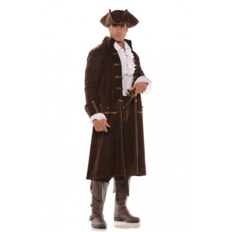 Captain Barrett Brown Coat, Lace Front Shirt, Pants, Sash & Hat(28586) Men's OS 42-46