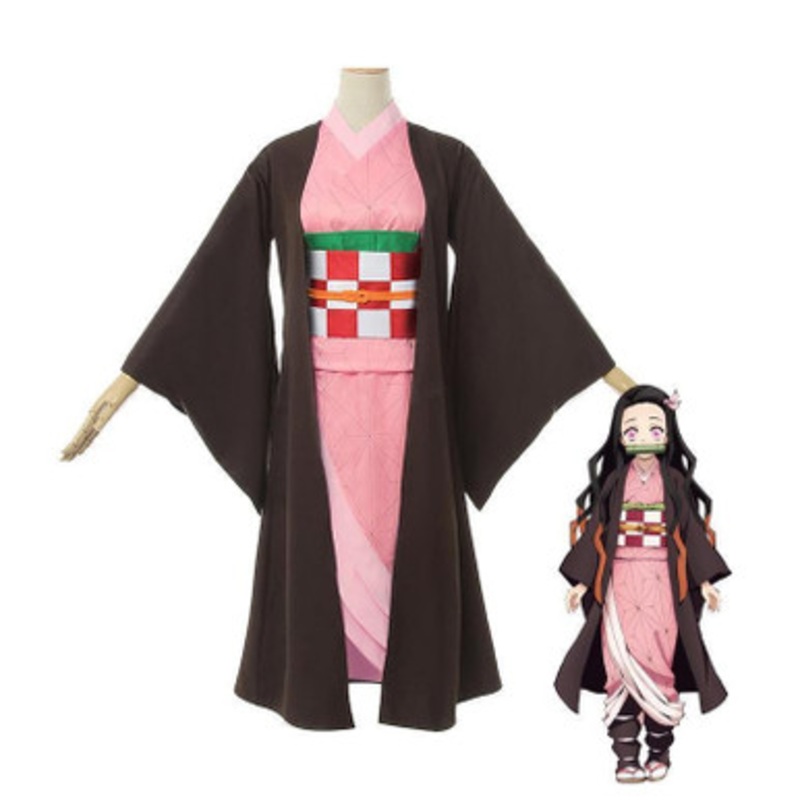 Anime Demon Slayer Kimetsu no Yaiba Nezuko Kamado kimono Cosplay Costume US Size 14