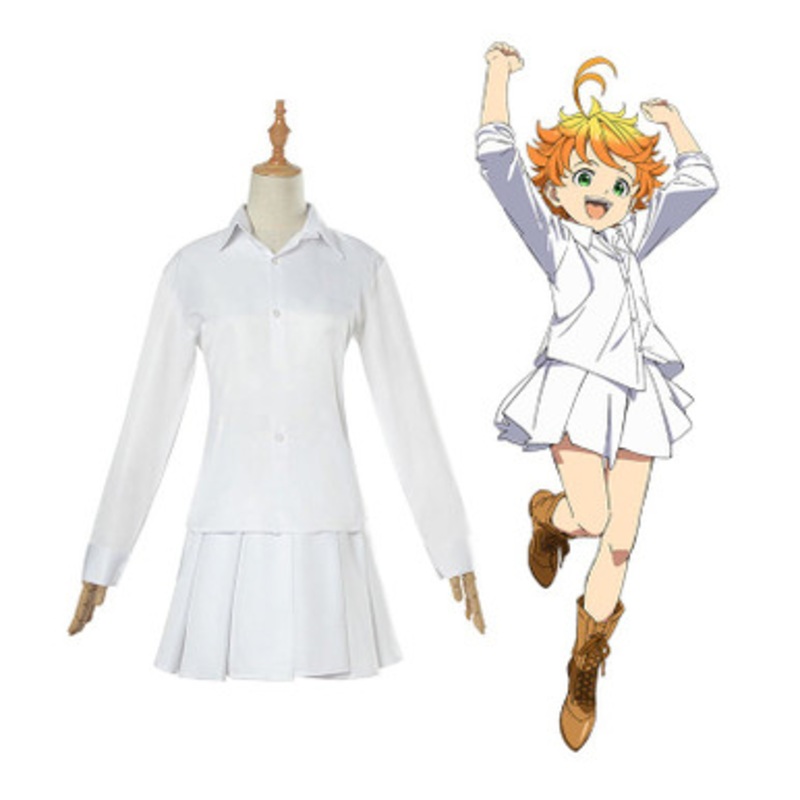 Anime The Promised Neverland Emma White Shirt Skirt Suit Cosplay Costume US Size 14