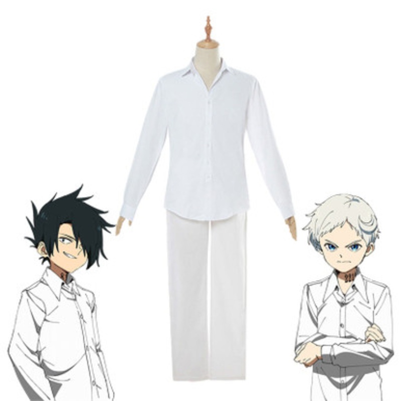 Anime The Promised Neverland Ray and Norman White Shirt Suit Cosplay Costumes US Size 14