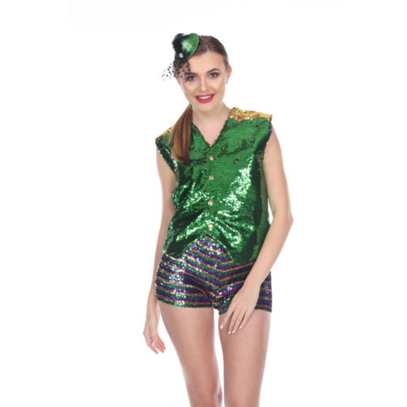 Reversible Sequin Unisex Vest Green and Gold Sequins US Size 14