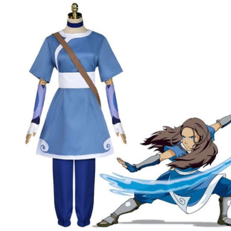 Anime Avatar: The Last Airbender Katara Blue Dress Outfit Cosplay Costumes US Size 14