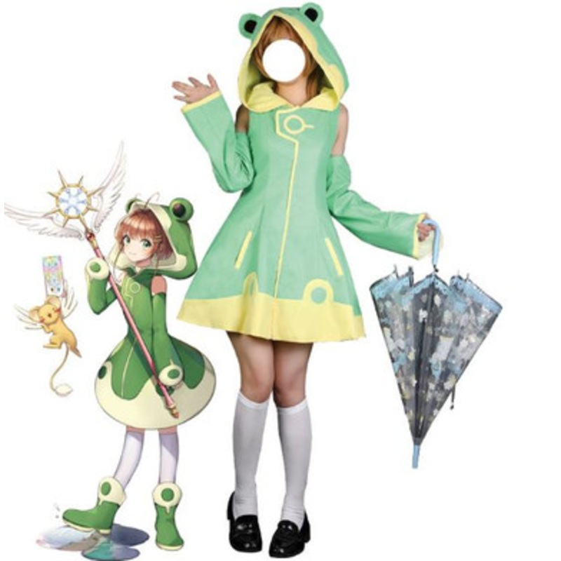 Anime Cardcaptor Sakura: Clear Card Sakura Frog Raincoat Cosplay Costumes Large