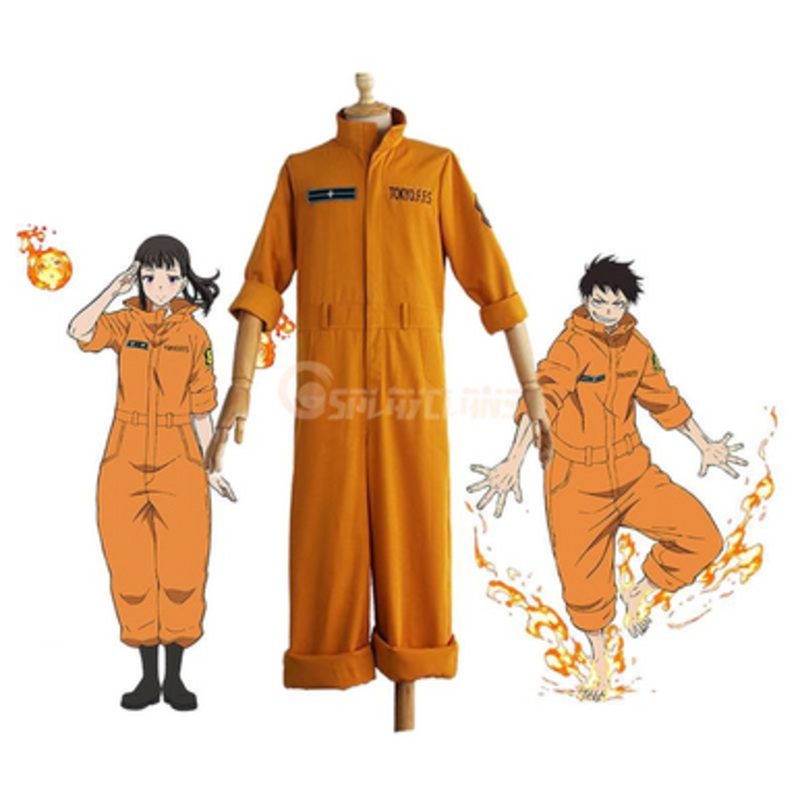 Anime Fire Force Shinra Kusakabe & Maki Oze Fire Suit Cosplay Costume US Size 14