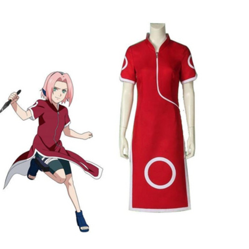 Anime Naruto Haruno Sakura Ninja Dresses Set Cosplay Costume US Size 14