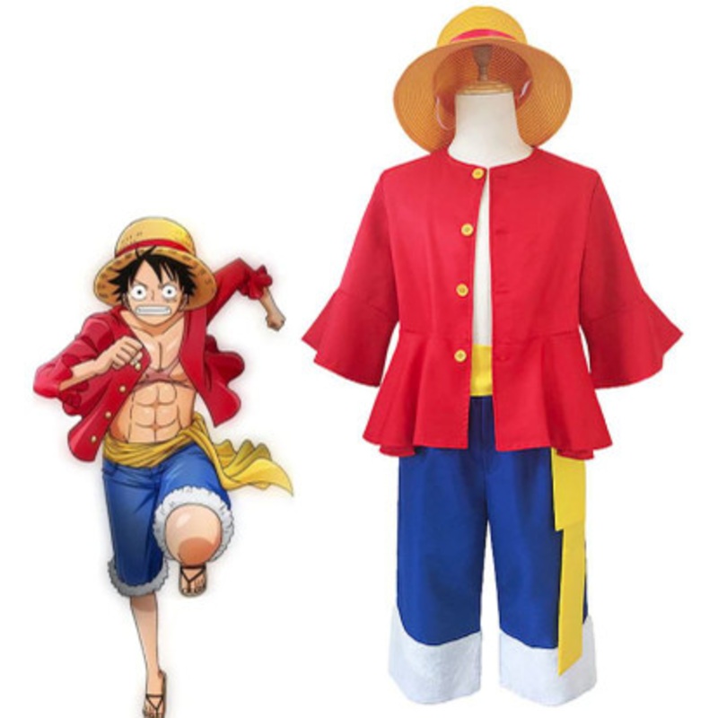 Anime One Piece Monkey D. Luffy Fullset Cosplay Costumes US Size 14