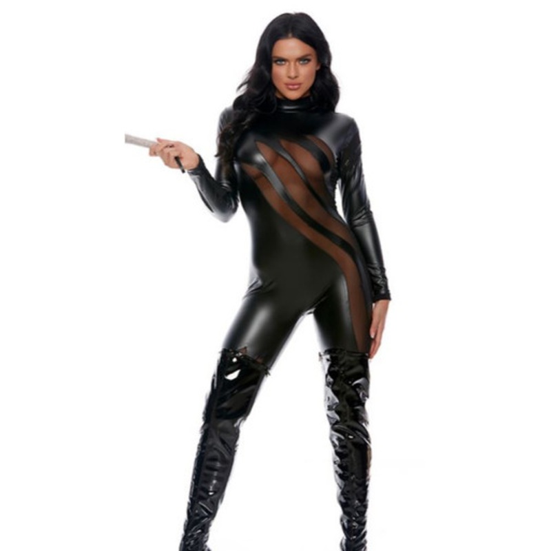 Faux Leather Sexy Black Catsuit Adult Costume Large/X-Large