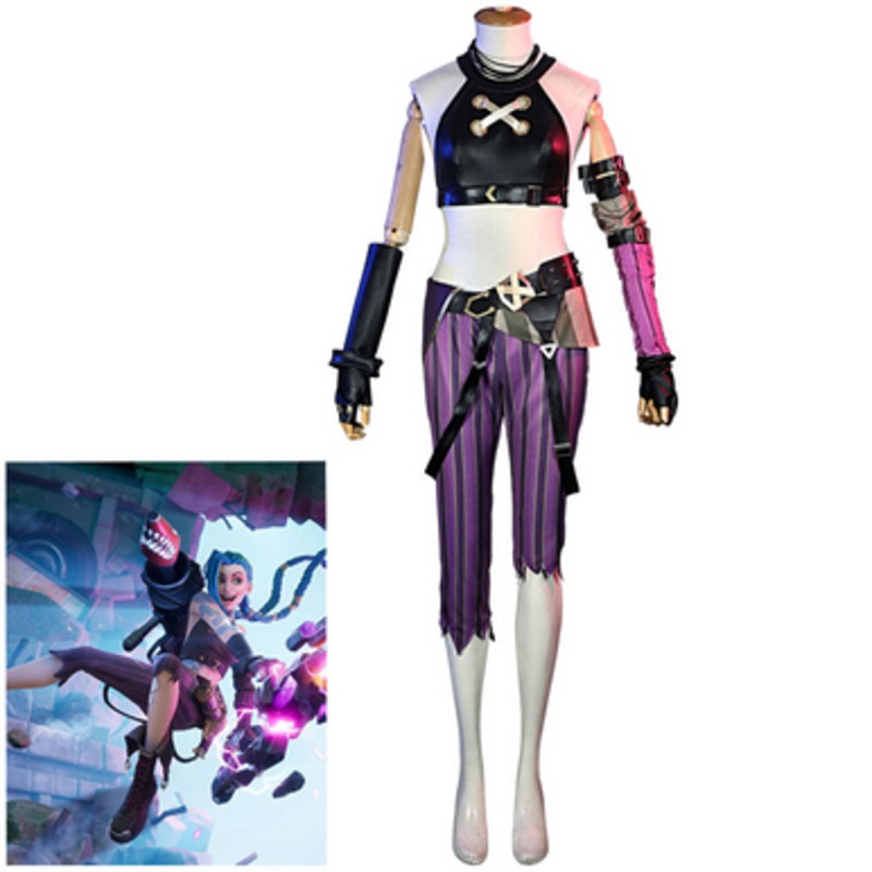 Game LOL Arcane Jinx Fullset Cosplay Costumes US Size 14
