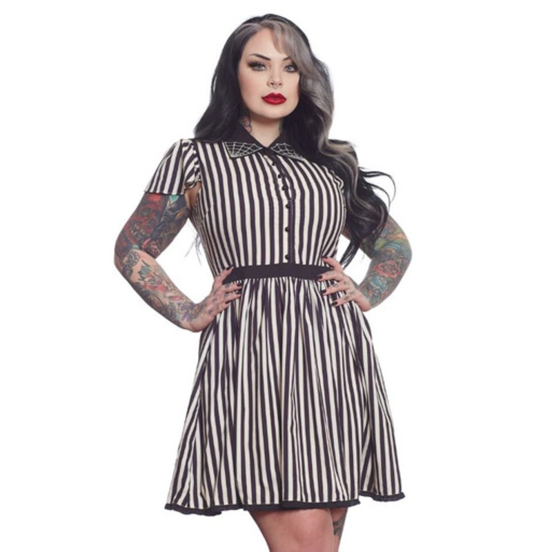 Sourpuss Stripe Lydia Dress Cream & Black US Size 14