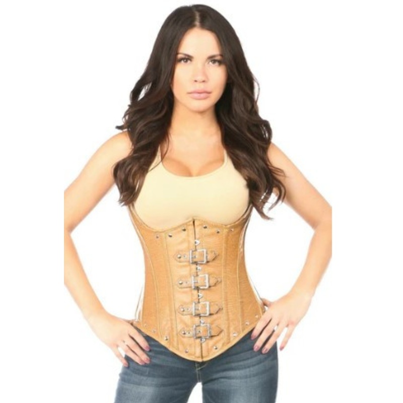Top Drawer Steel Boned Distressed Faux Leather Underbust Corset Top 6X-Large