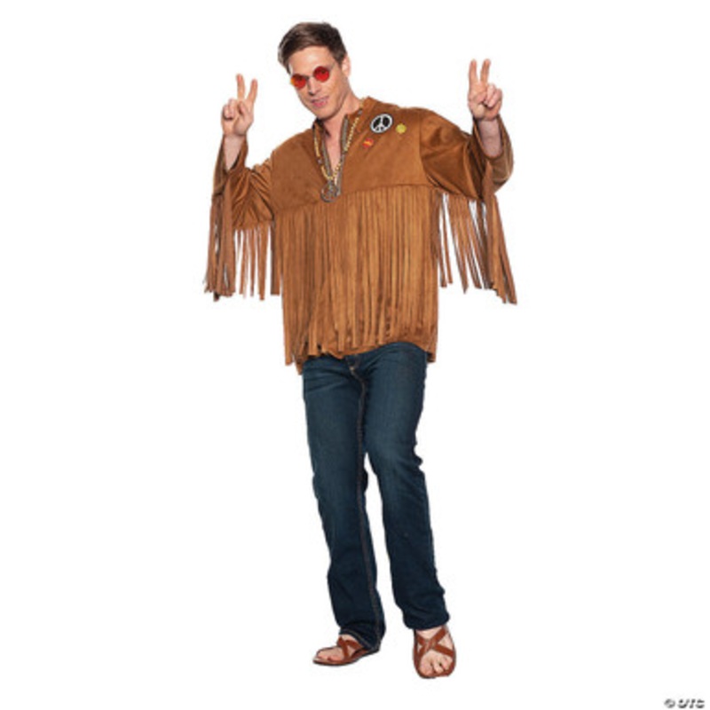1970s Shirt Brown Fringed Hippie Shirt Adult XXL Men's OS 42-46