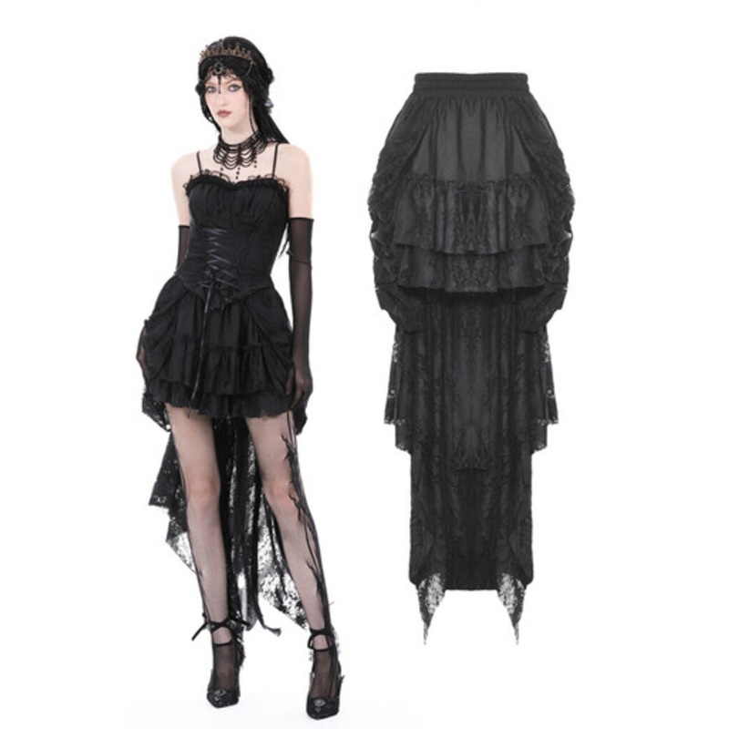 BLACK GOTHIC LACE HIGH LOW SKIRT Adult Large/X-Large Black