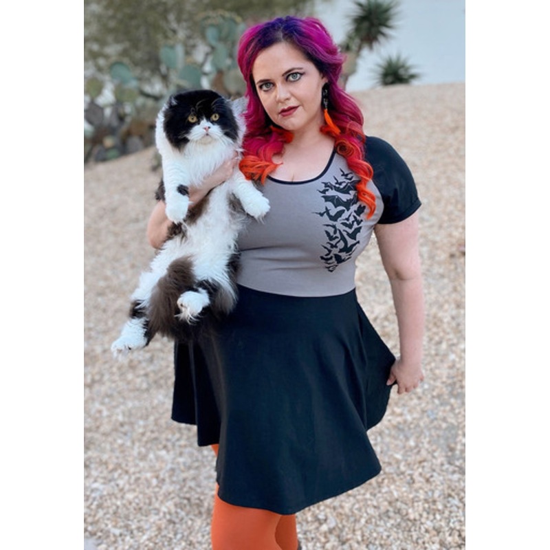 Sourpuss Nokturnal Bats Raglan Skater Dress Gray US Size 14