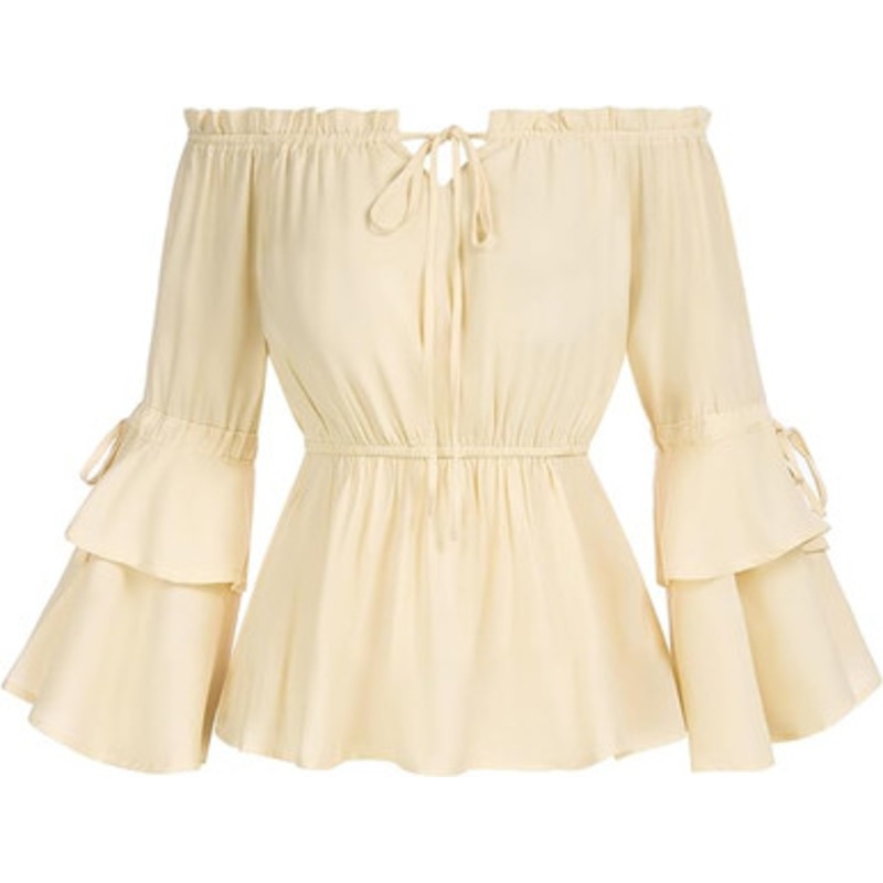 Renaissance Womens Peasant Bell Sleeve Peplum Blouse Top Natural Small