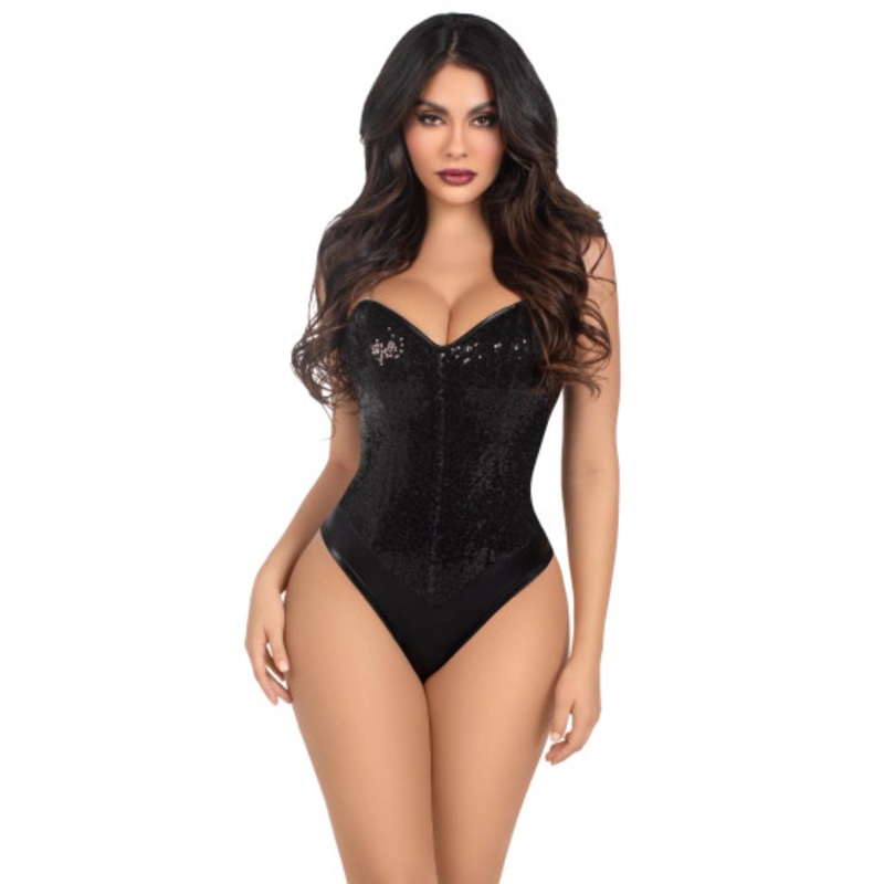 Snap Crotch Sequin Bodysuit Women's 4-6 Dress Size Black