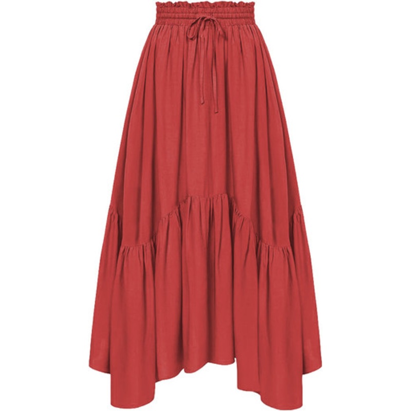 Women's Renaissance Maxi Skirt: High Waist Elegance with Pockets Medium Red