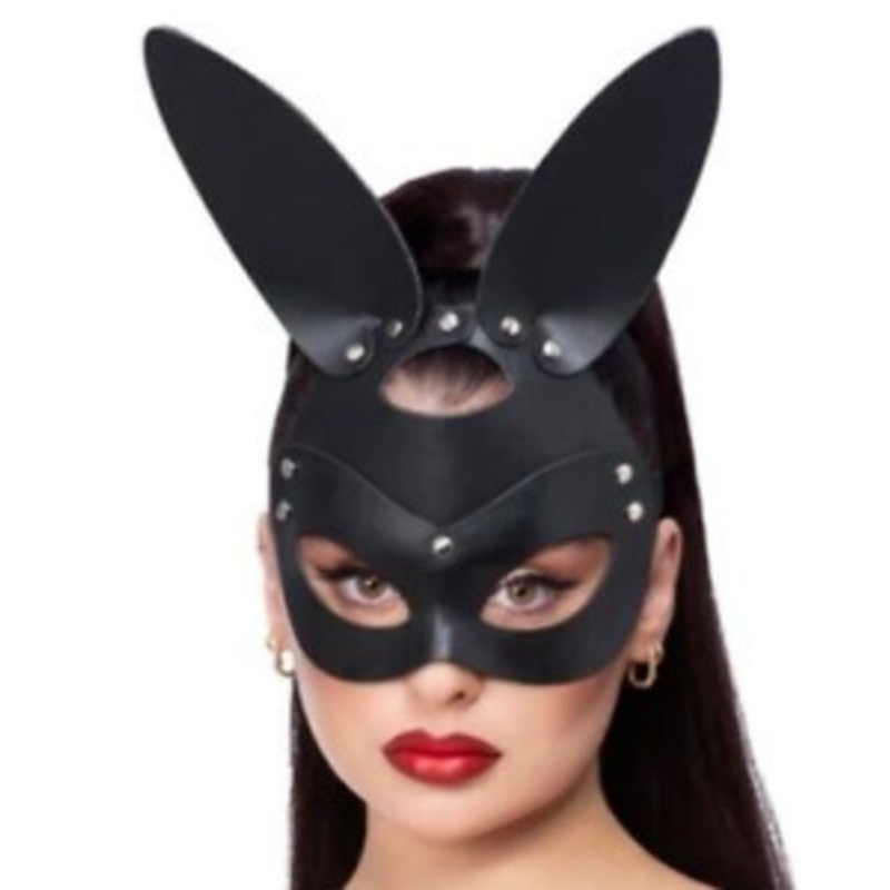 Black Mock Leather Rabbit Mask
