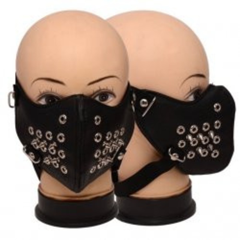 Black Vinyl face mask with spikes and rivets