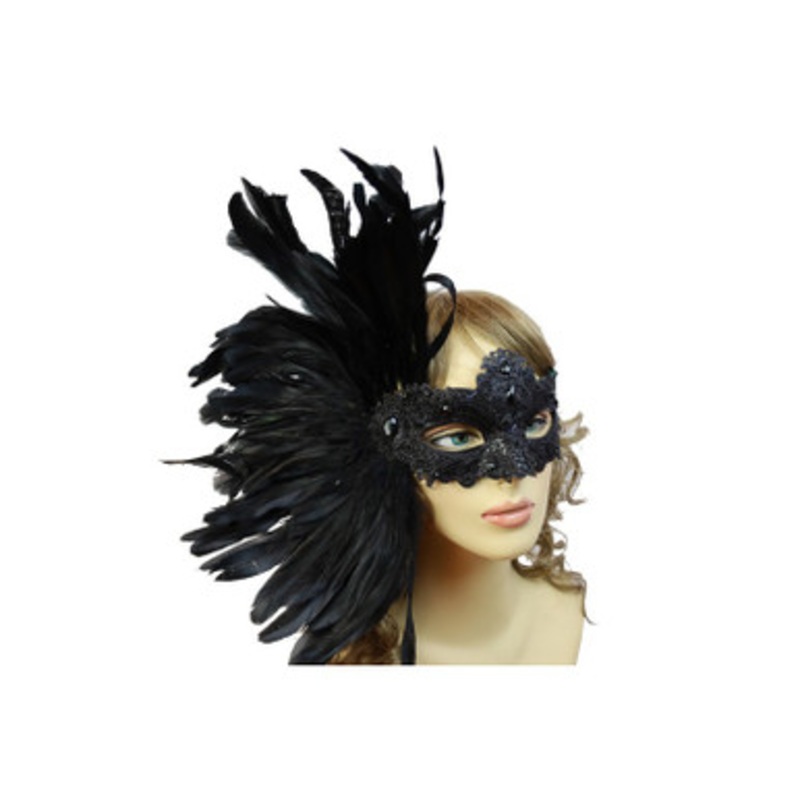 Masquerade Venetian Party Mask With Feathers Asymmetrical White/Purple