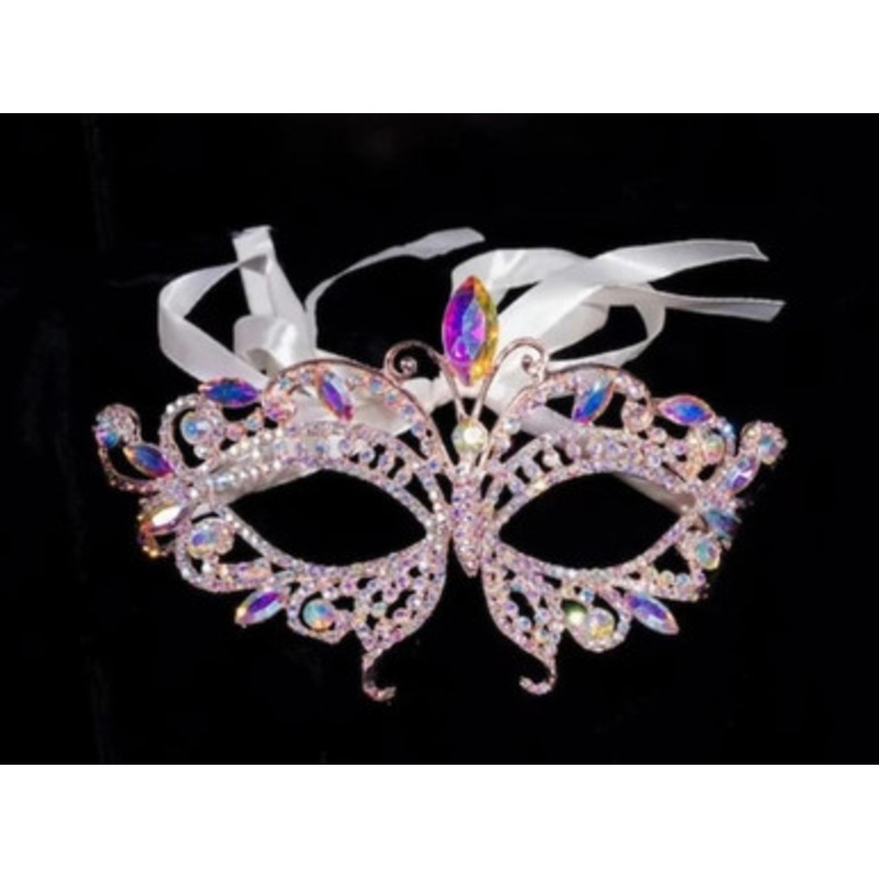 Rose Gold Butterfly Rhinestone Masquerade Mask Vein