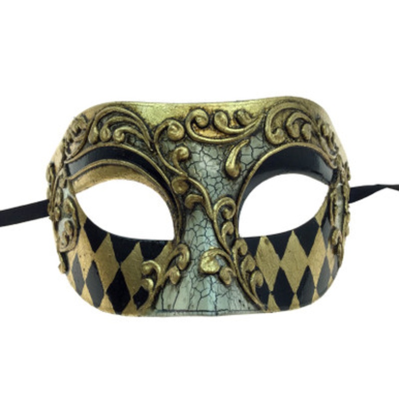 Venetian Man Mardi Gras Masquerade Mask  White/Purple