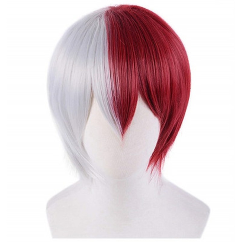Aether Totoroki Layered Short Cosplay Wig Classic White and Dark Red Classic White and Dark Red