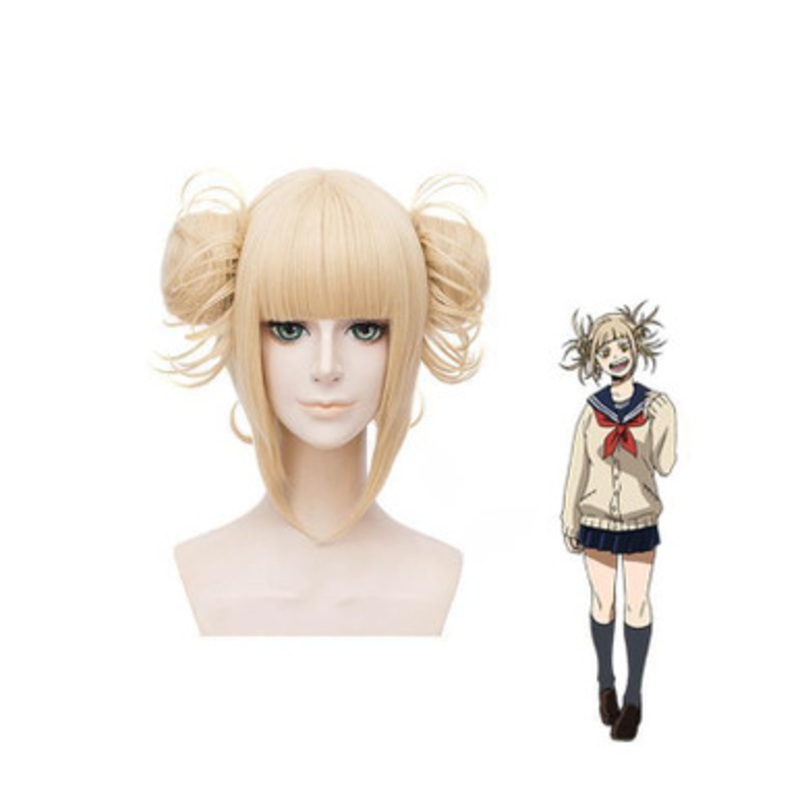 Anime My Hero Academia Himiko Toga Short Blonde Cosplay Wigs with Vampire Teeth
