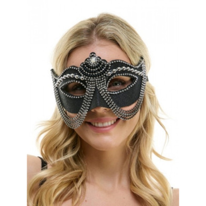 Black Jeweled Mask with Chains