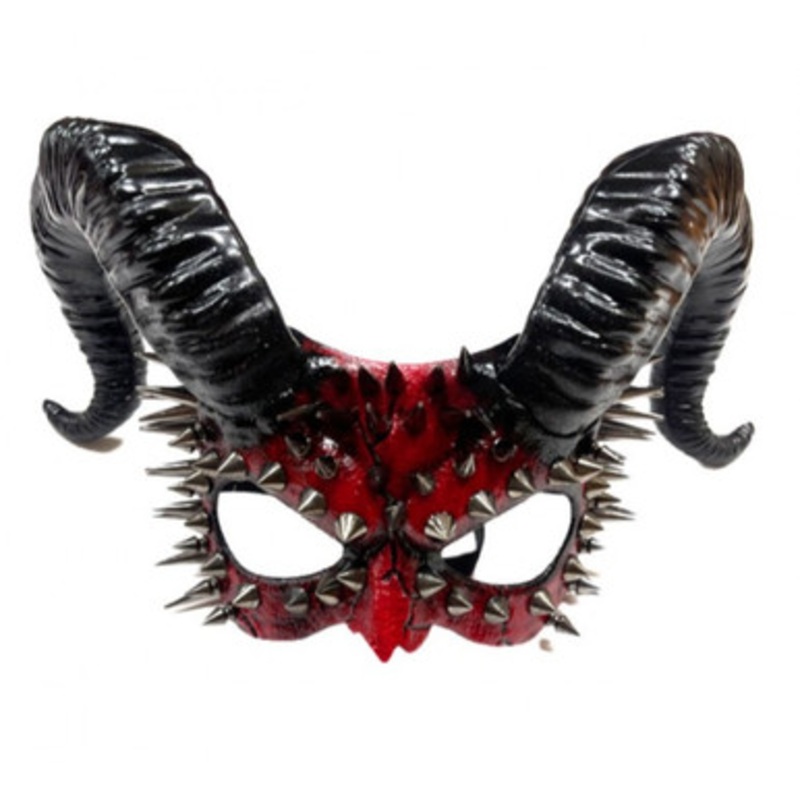 Black & Red Ram Horns Mask