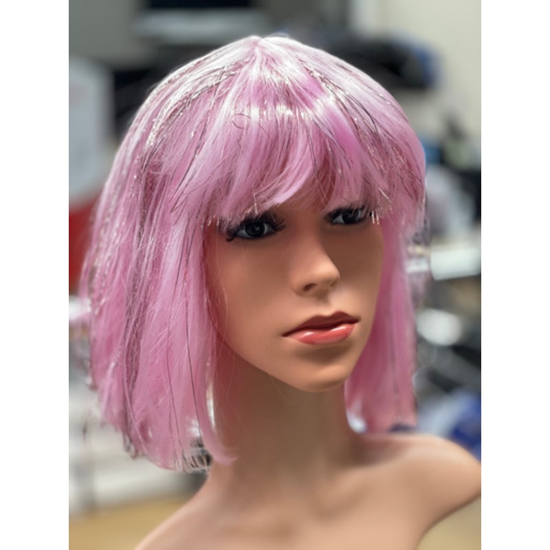 China Doll Light Pink Wig with Pink Tinsel