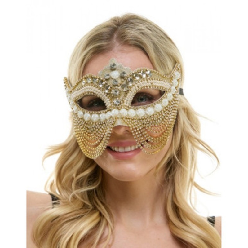 Gold Jeweled Mask with Chains