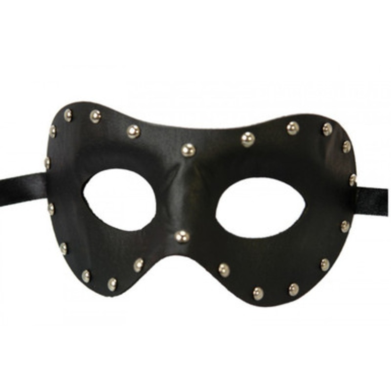 Leather Round Studs Mask BK Black