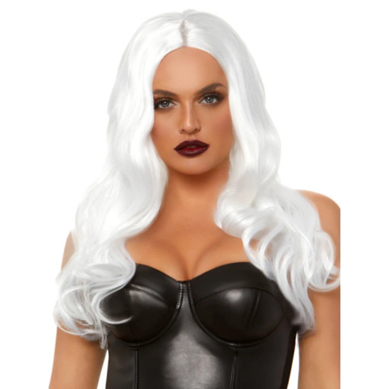 Leg Avenue Long Wavy Wig with Middle Part Black Hair