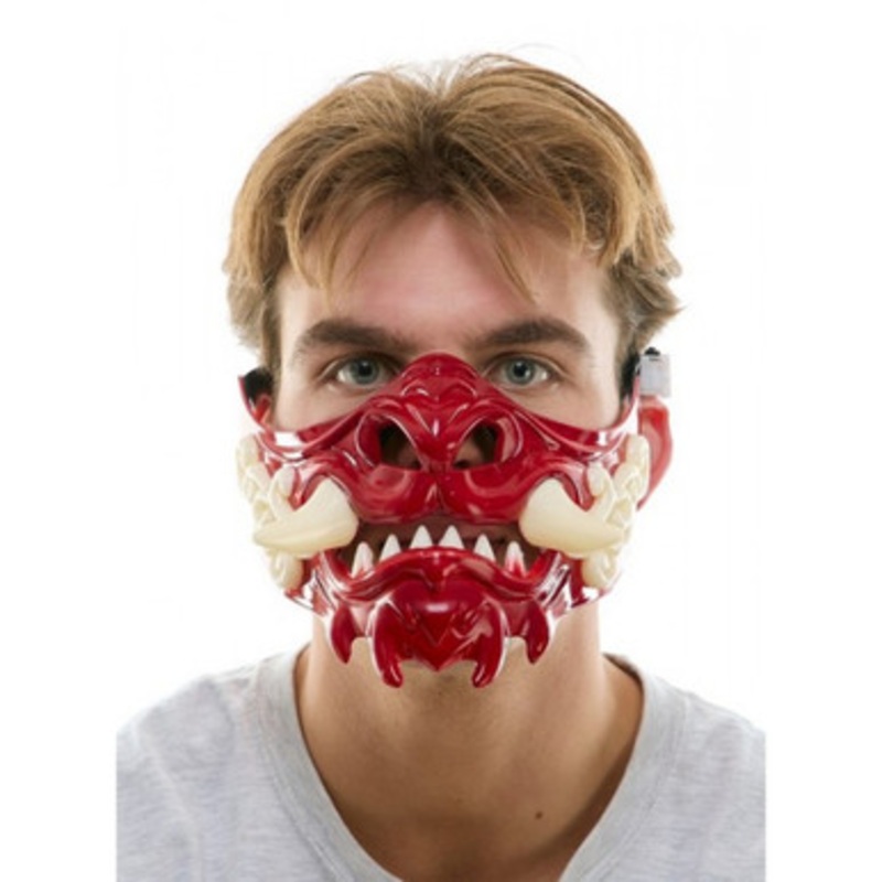 Red Light-Up Japanese Oni Mask